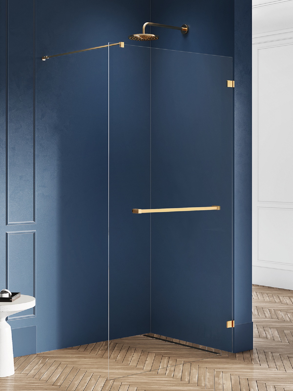 New Trendy Avexa Gold Brushed sprchová zástěna walk-in 90 cm zlatá kartáčovaný/průhledné sklo EXK-7036