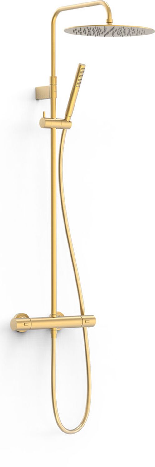 Tres Over-Wall sprchová sada na stěnu s termostatem s dešťovou sprchou zlatá 19039302OM