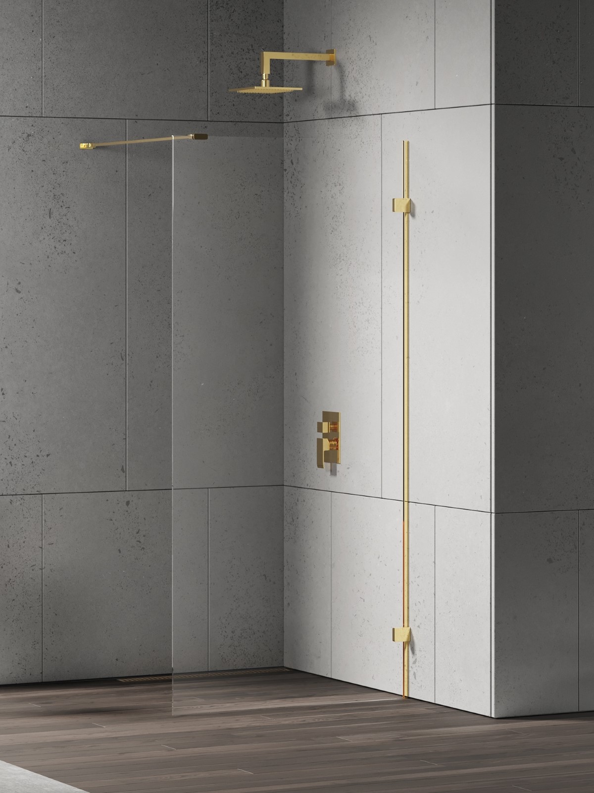 New Trendy Eventa Gold Shine sprchová zástěna walk-in 90 cm zlatá lesk/průhledné sklo EXK-4840