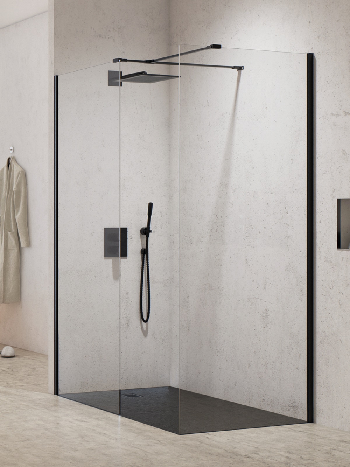 New Trendy New Modus Black sprchový kout walk-in 120x80 cm obdélníkový černá polomatný/průhledné sklo EXK-5626