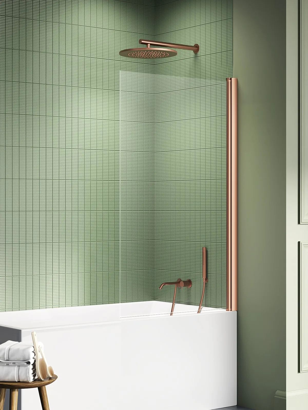 New Trendy New Soleo Copper Brushed vanová zástěna 90 cm jednodílný měděná kartáčovaný/čiré sklo P-0122