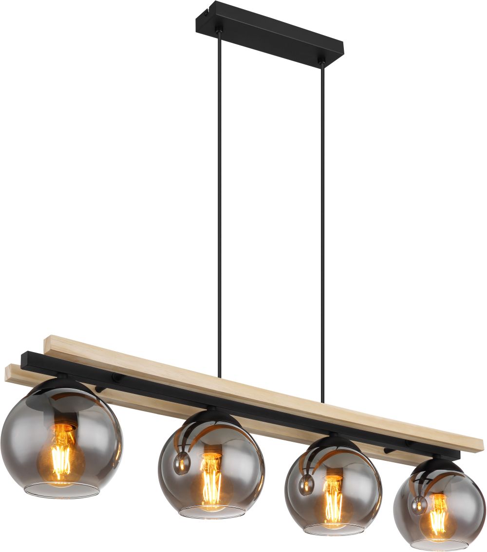 Globo Lighting Conni závěsné svítidlo 4x25 W černá-kouřová-dřevo 15569-4H