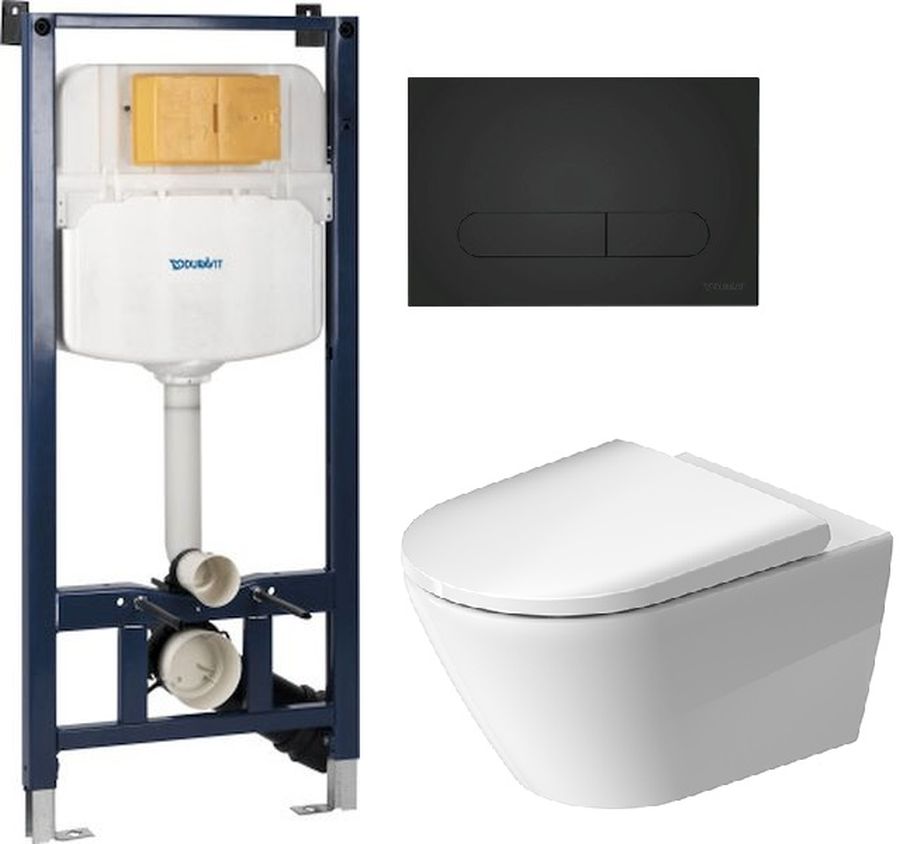 Set sada mísa + prkénko s pomalým sklápěním Duravit D-Neo 45770900A1, splachovací tlačítko Duravit DuraSystem WD5009031000