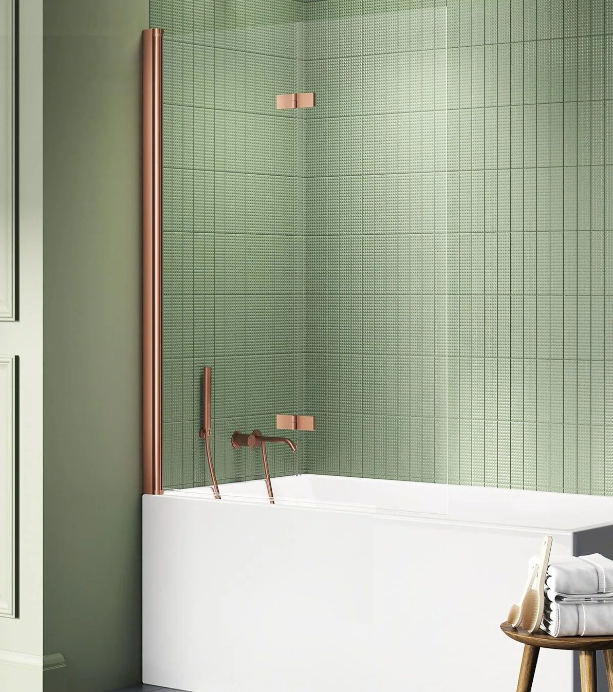 New Trendy New Soleo Copper Brushed vanová zástěna 100 cm dvoudílný měděná kartáčovaný/čiré sklo P-0123