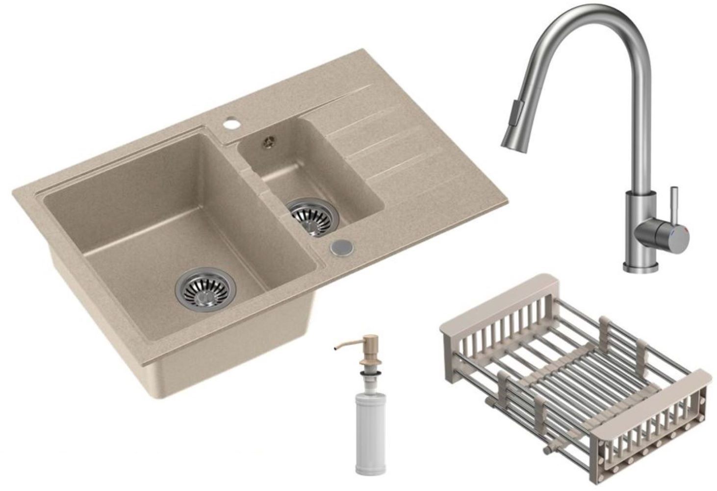 Quadron Comfort 156 dřez s baterií a příslušenstvím béžová/ocel HCQP57850BEZK_3673500BS