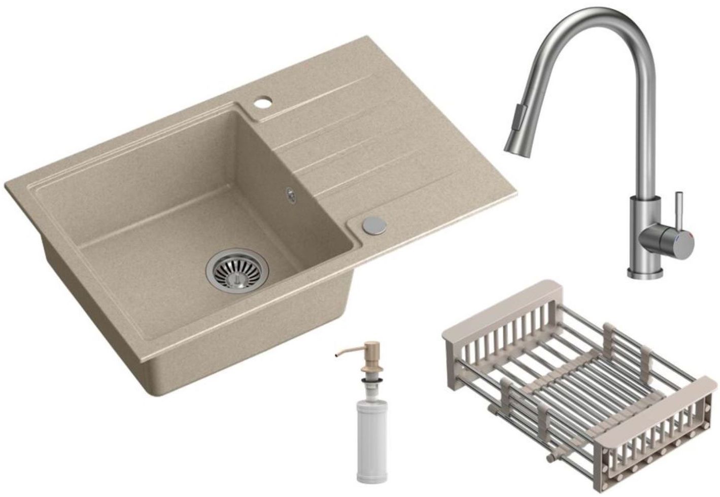 Quadron Comfort 111 dřez s baterií a příslušenstvím béžová/ocel HCQP7850BEZK_3673500BS