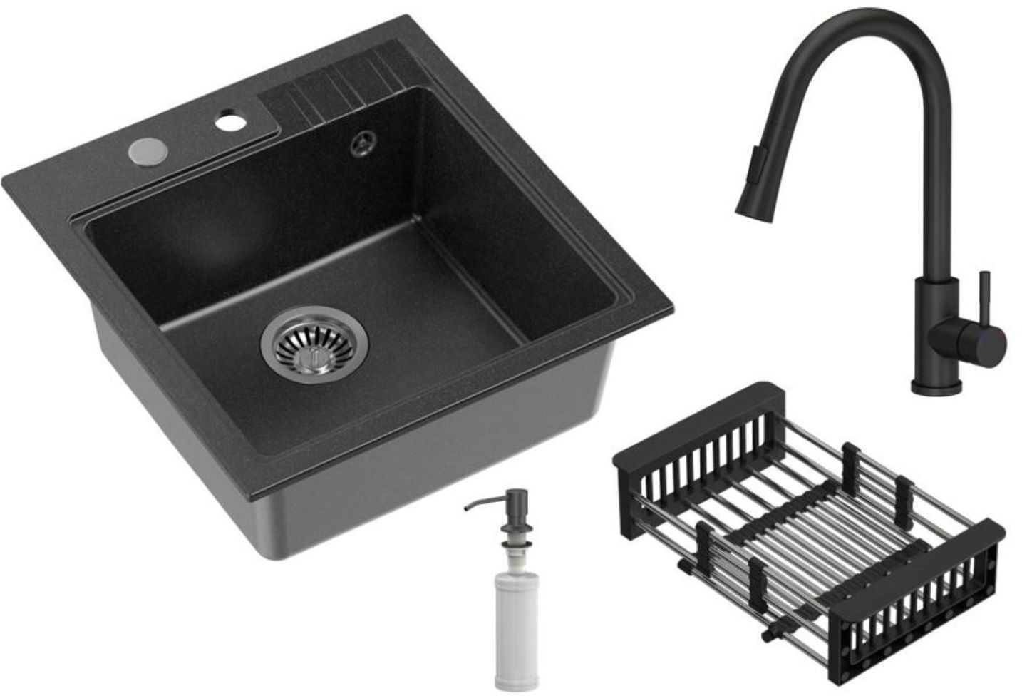 Quadron Comfort 110 dřez s baterií a příslušenstvím černá/černá HCQP5052CZK_3673500BLM