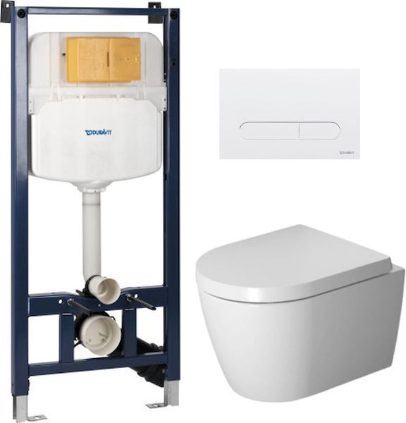 Sada WC mísa se sedátkem s pomalým sklápěním Duravit ME by Starck 45300900A1, podomítkový WC modul Duravit DuraSystem WD1029000000, WD5009011000