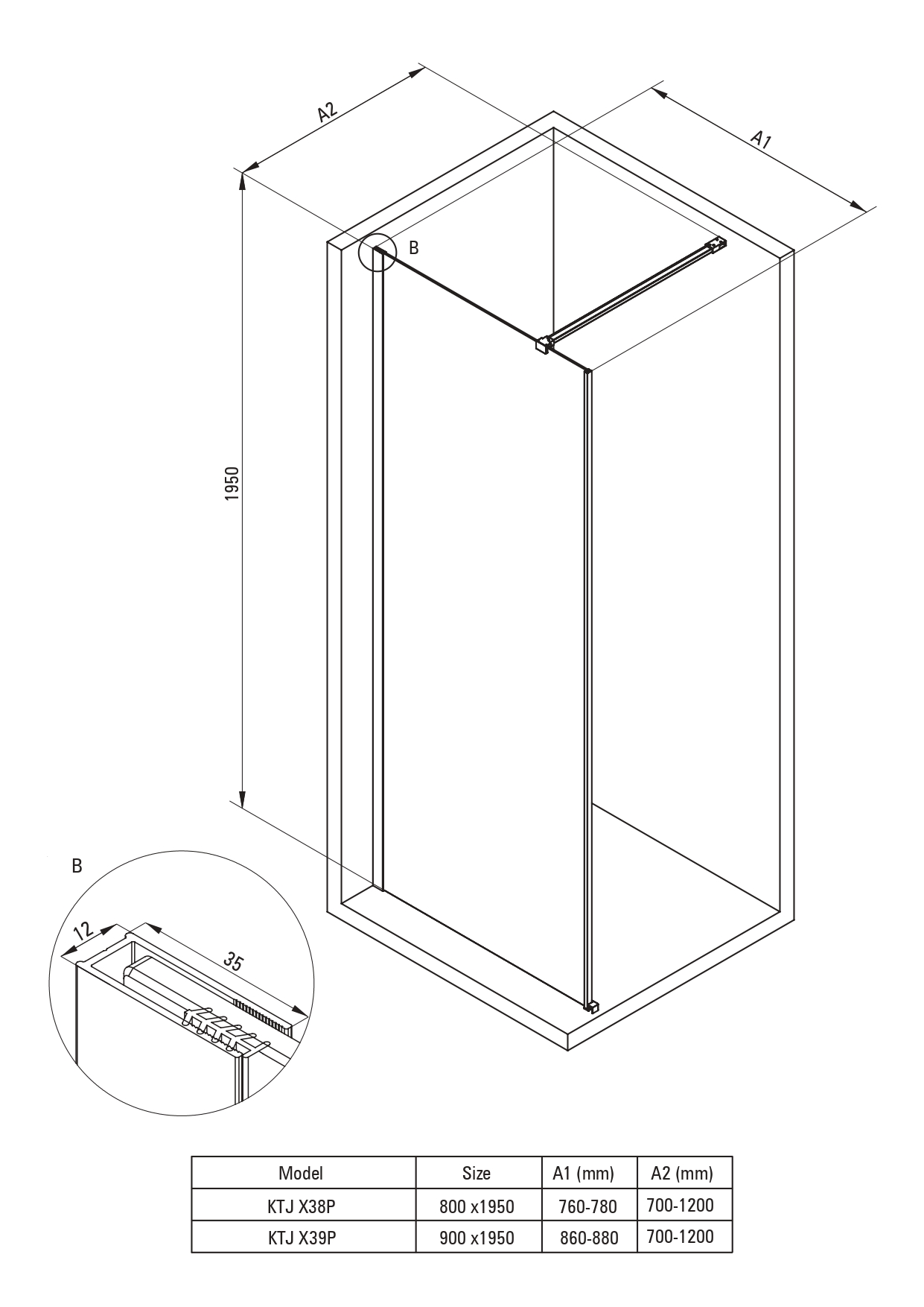 Deante Prizma sprchová zástěna walk-in 80 cm černá matný/průhledné sklo KTJ_N38P