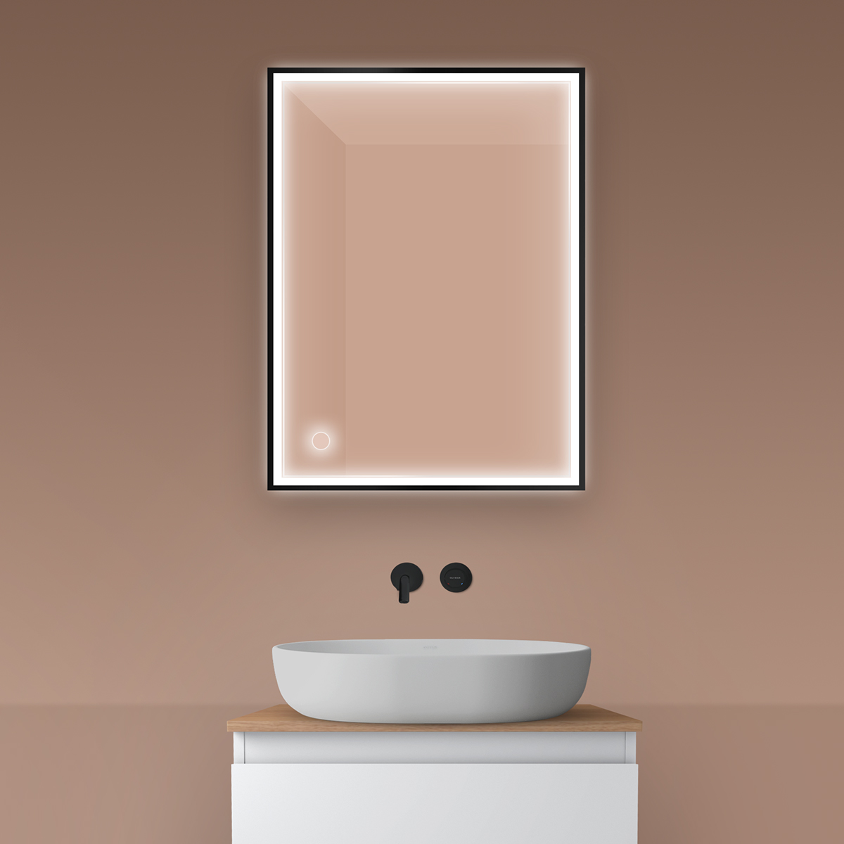 Oltens Nordlis zrcadlo 60x80 cm obdélníkový s osvětlením s vyhřívací podložkou černá 64105300