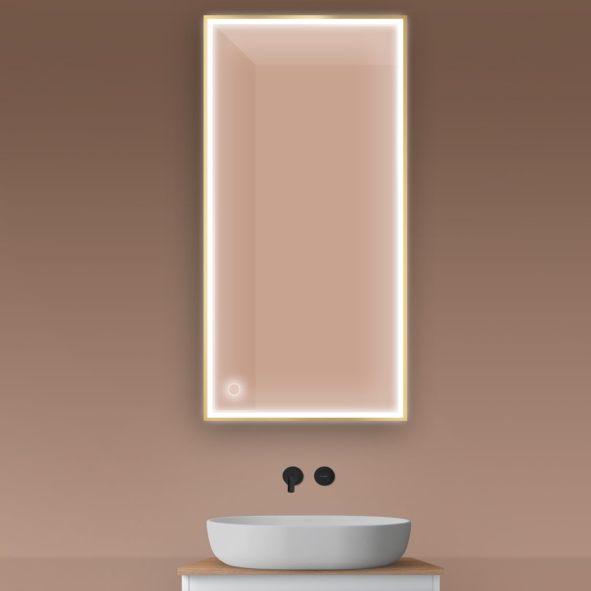 Oltens Nordlis zrcadlo 60x120 cm obdélníkový s osvětlením s vyhřívací podložkou zlatá 64107800