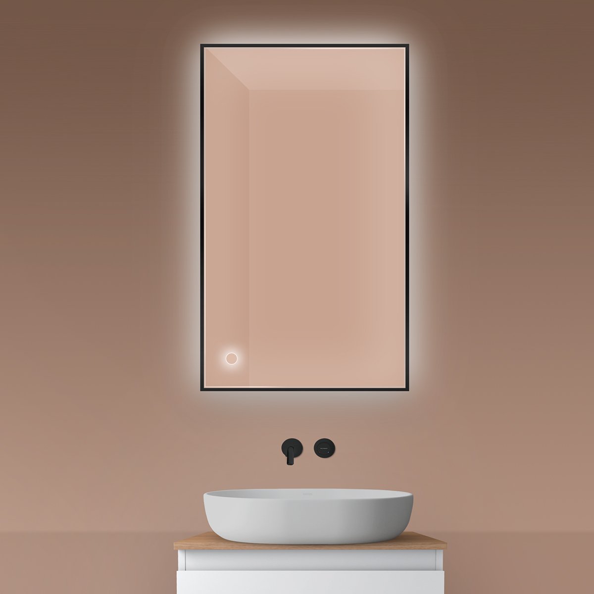 Oltens Nordlis zrcadlo 60x100 cm obdélníkový s osvětlením s vyhřívací podložkou černá 64111300