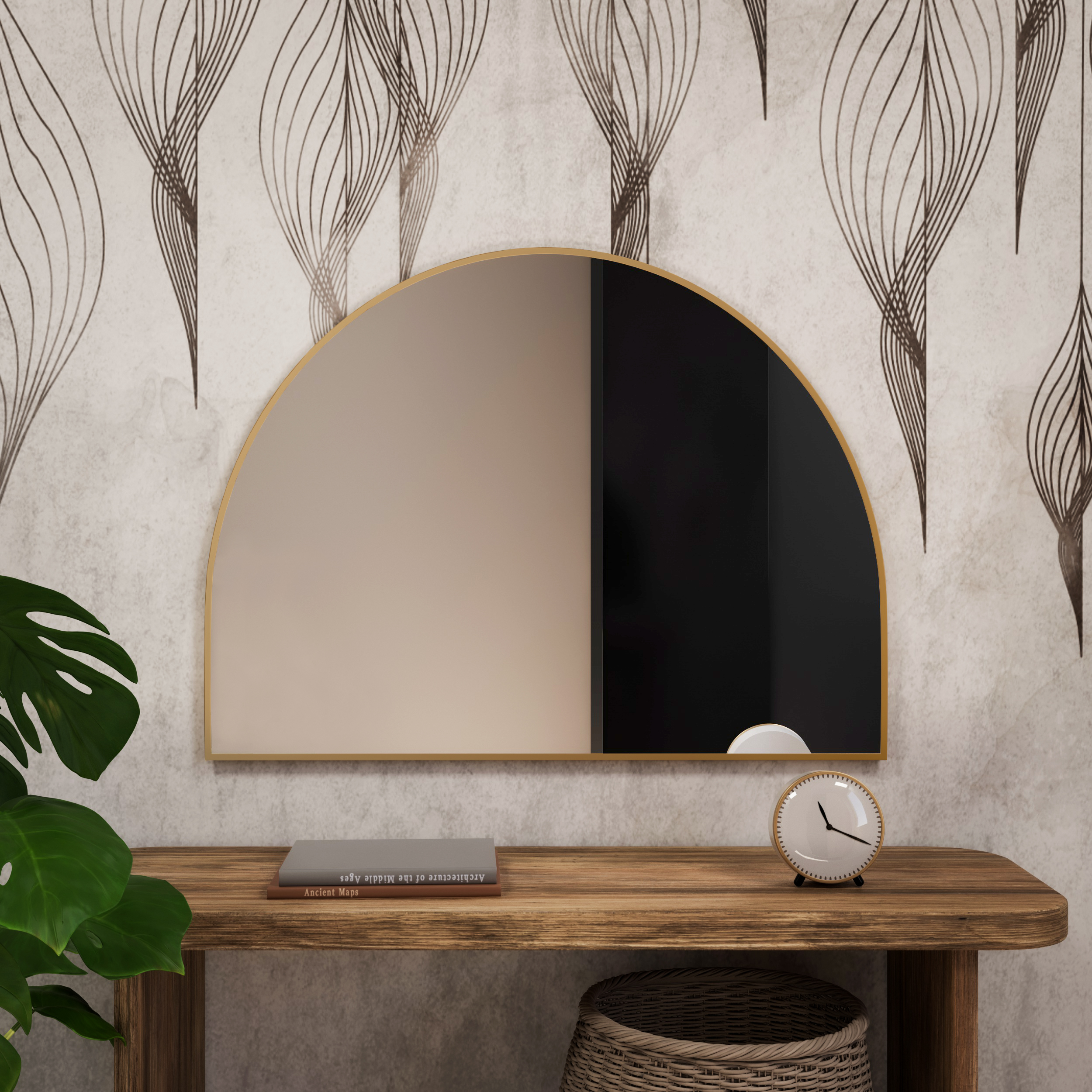 Baltica Design Tiny Border Semi Round zrcadlo 130x75 cm zlatá 5904107924182
