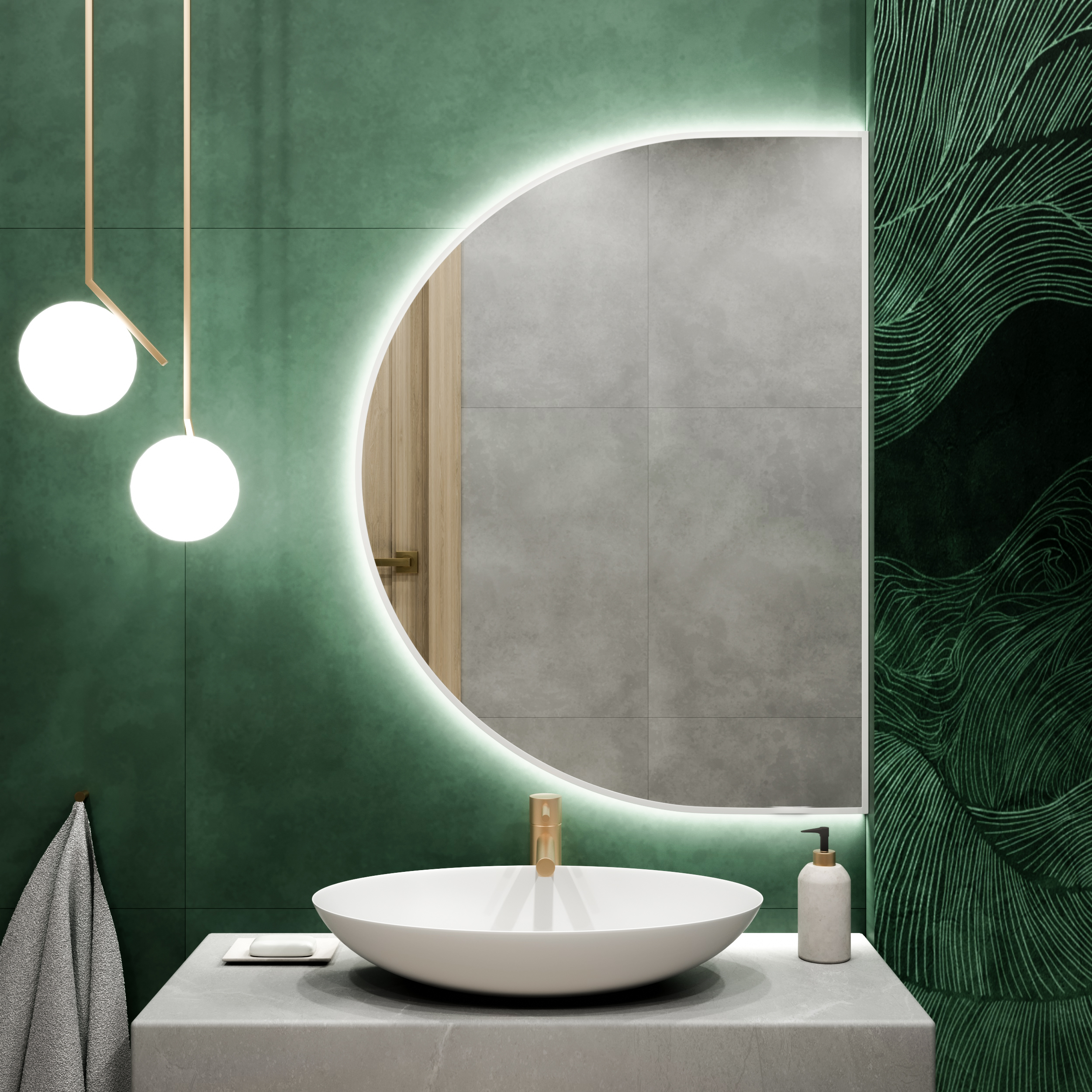 Baltica Design Tiny Border Semi Round zrcadlo 90x45 cm s osvětlením bílá 5904107925097
