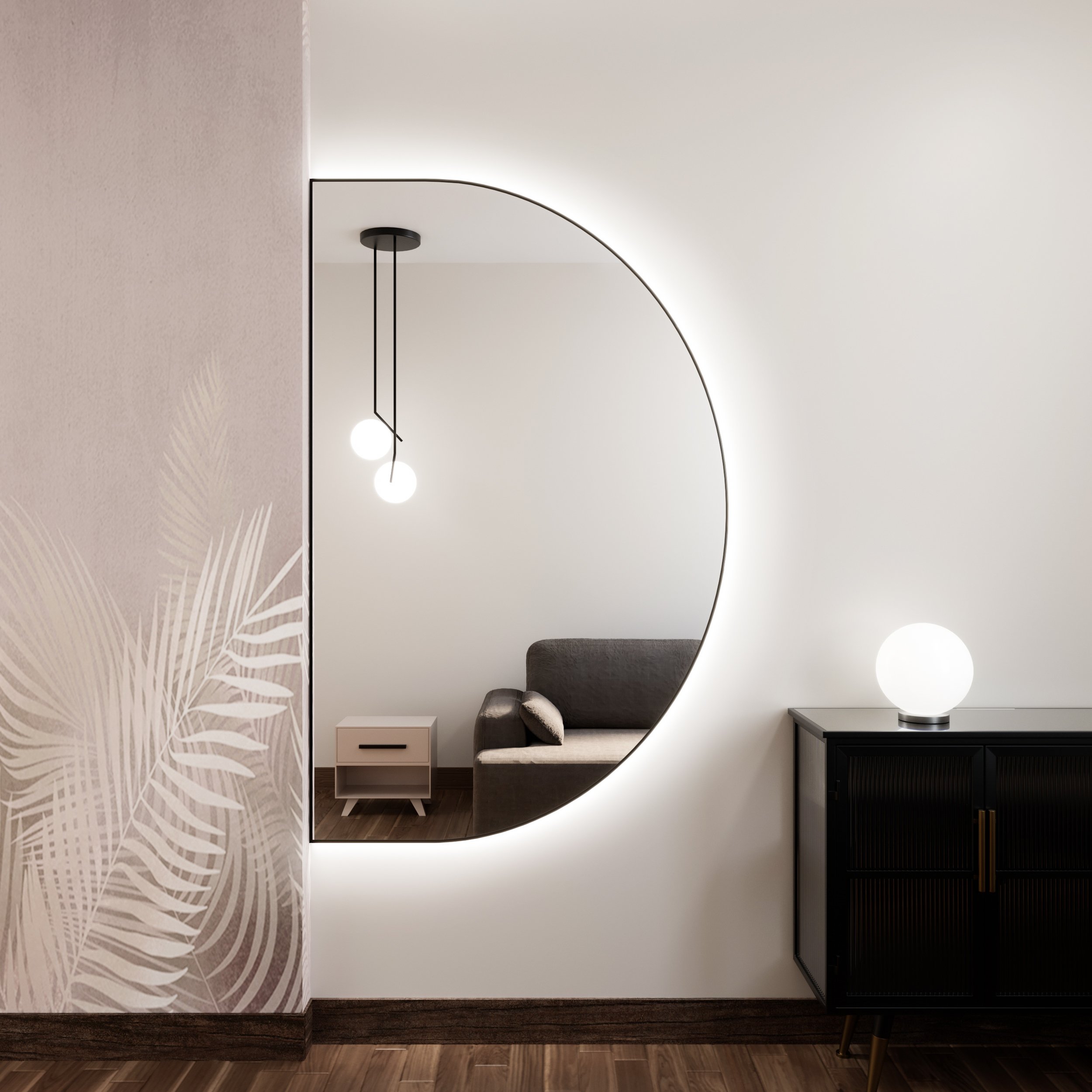 Baltica Design Tiny Border Semi Round zrcadlo 140x70 cm s osvětlením černá 5904107928197