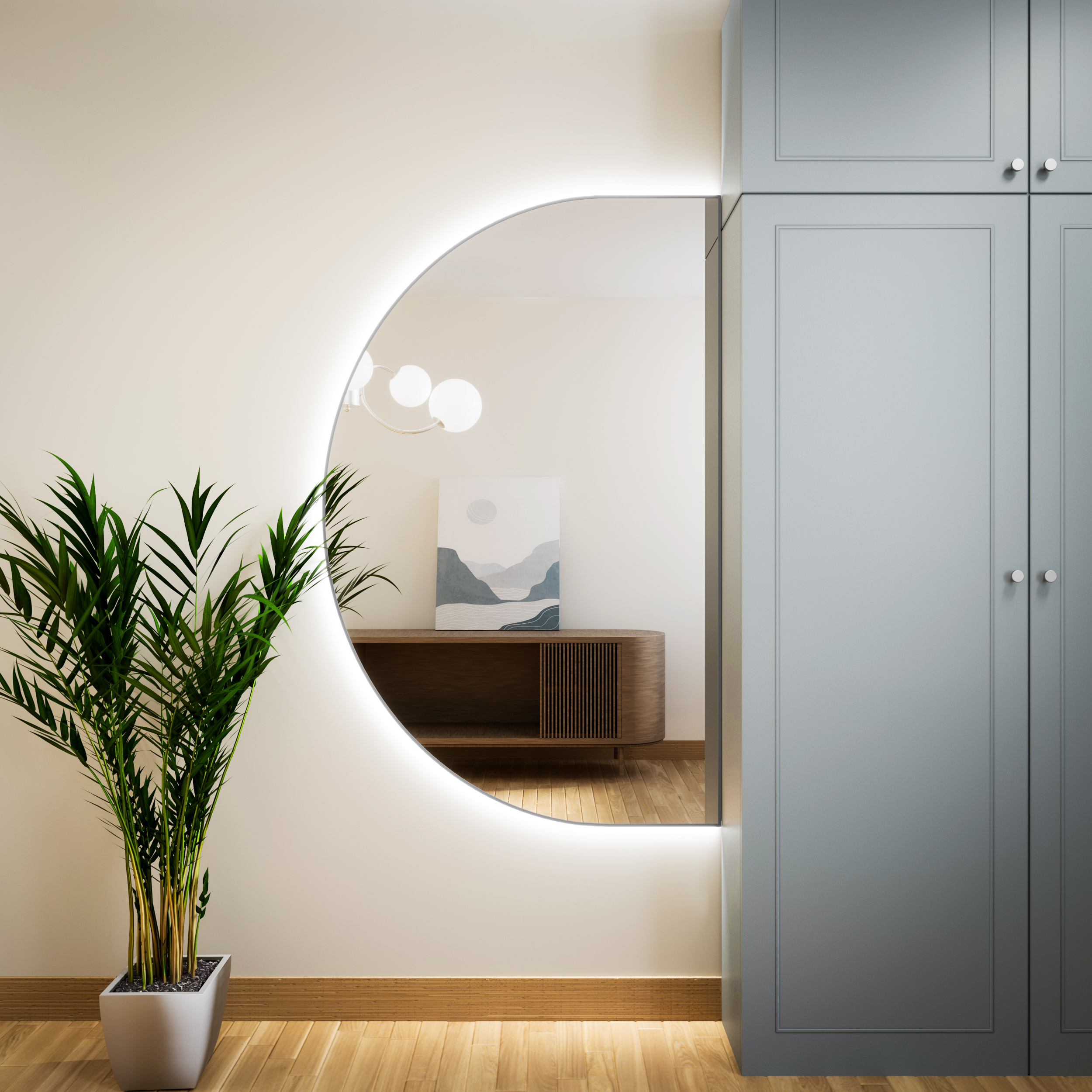 Baltica Design Tiny Border Semi Round zrcadlo 150x75 cm s osvětlením stříbrná 5904107925752