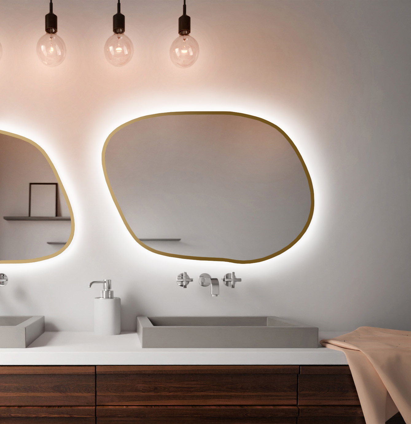 Baltica Design Bright Stain IV zrcadlo 90x64 cm s osvětlením zlatá 5904107921334