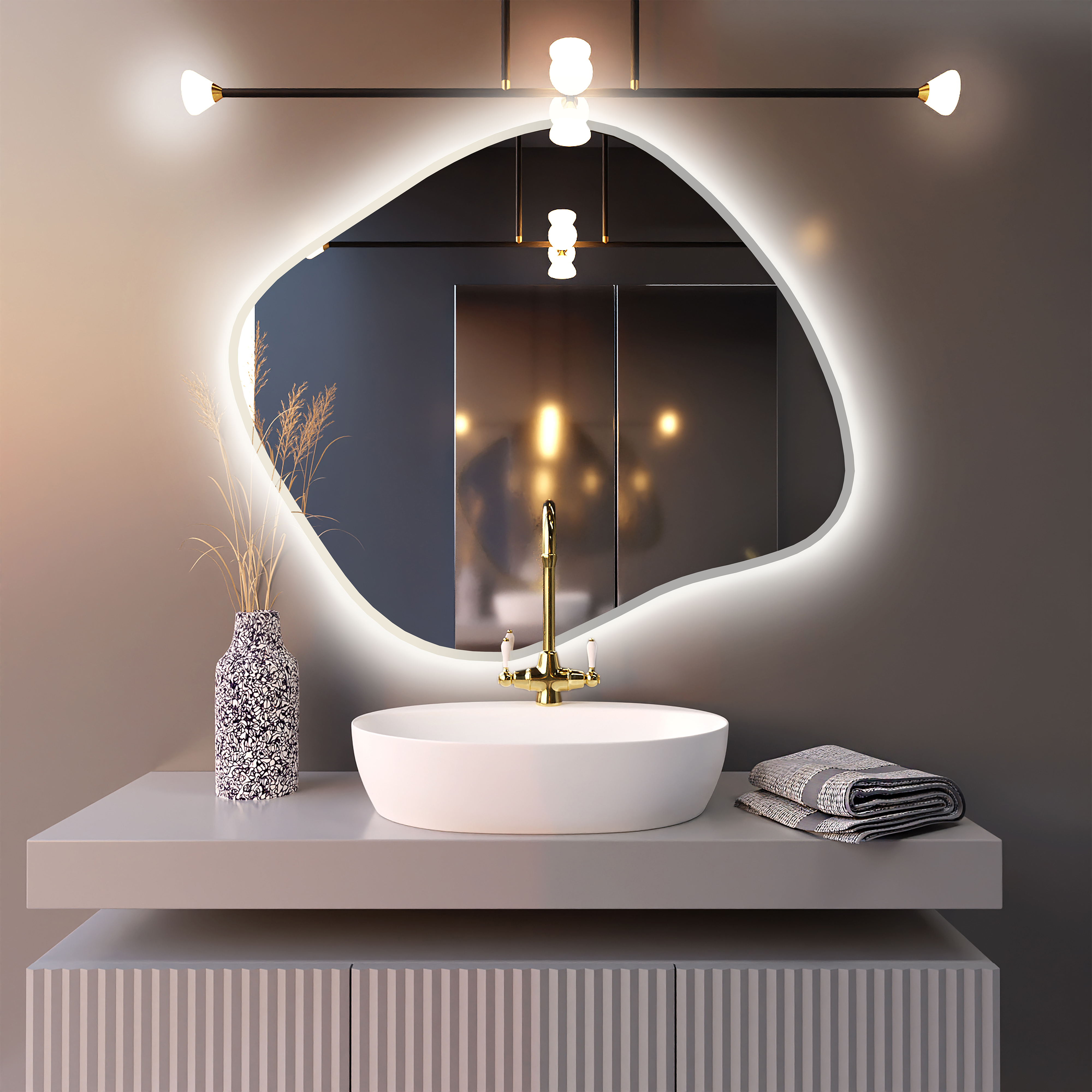 Baltica Design Bright Stain III zrcadlo 100x86 cm s osvětlením bílá 5904107920085