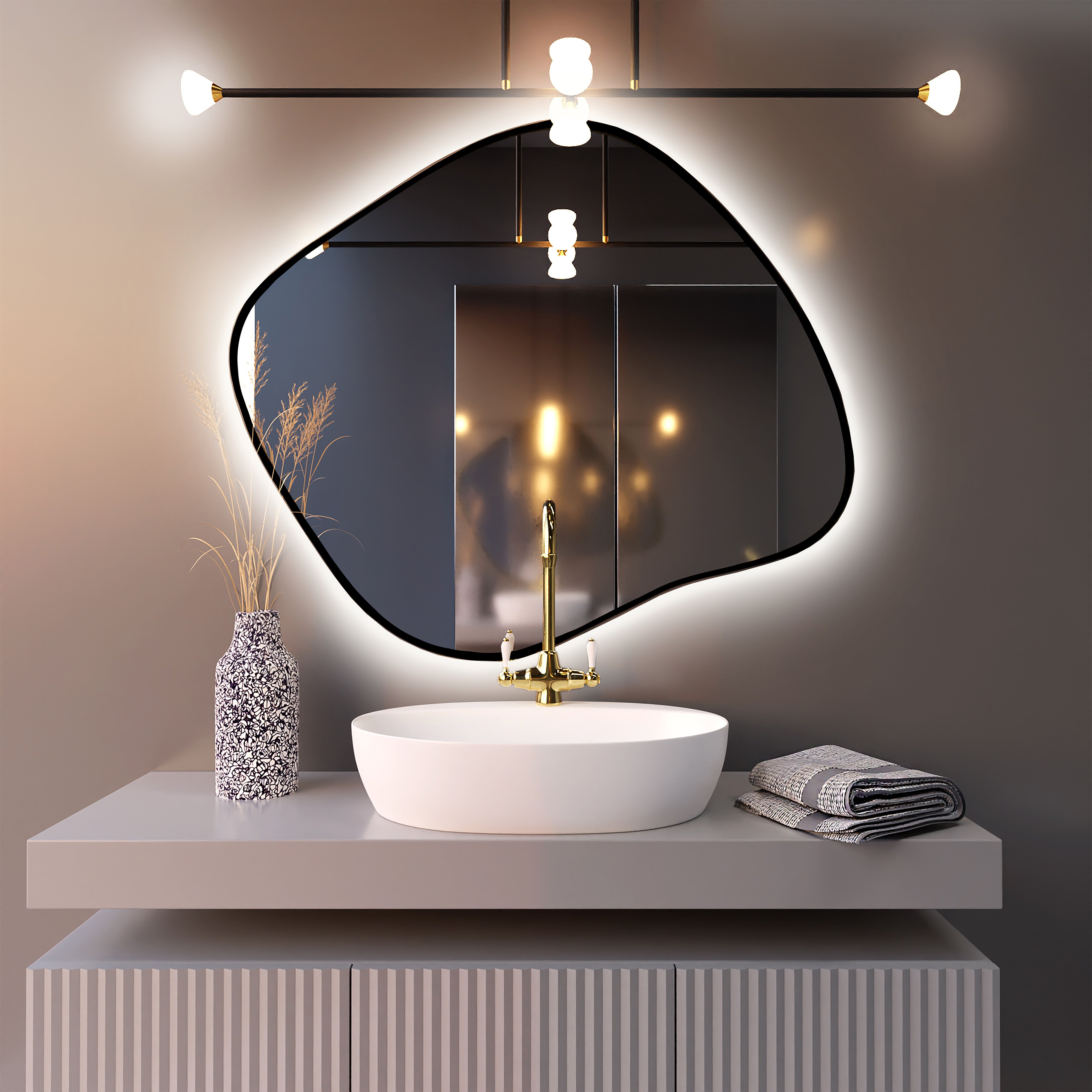 Baltica Design Bright Stain III zrcadlo 90x77 cm s osvětlením černá 5904107920238