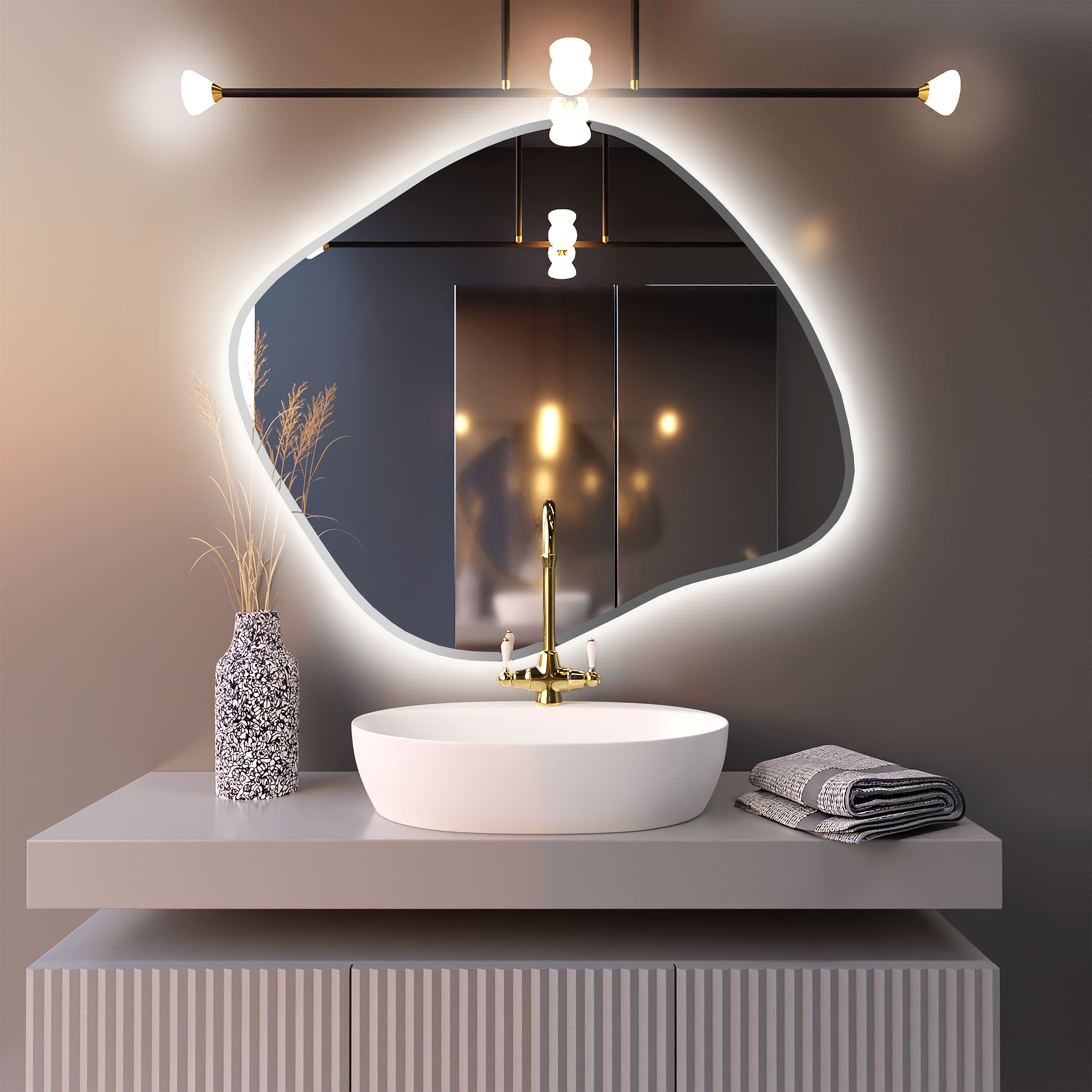 Baltica Design Bright Stain III zrcadlo 80x70 cm s osvětlením stříbrná 5904107920382