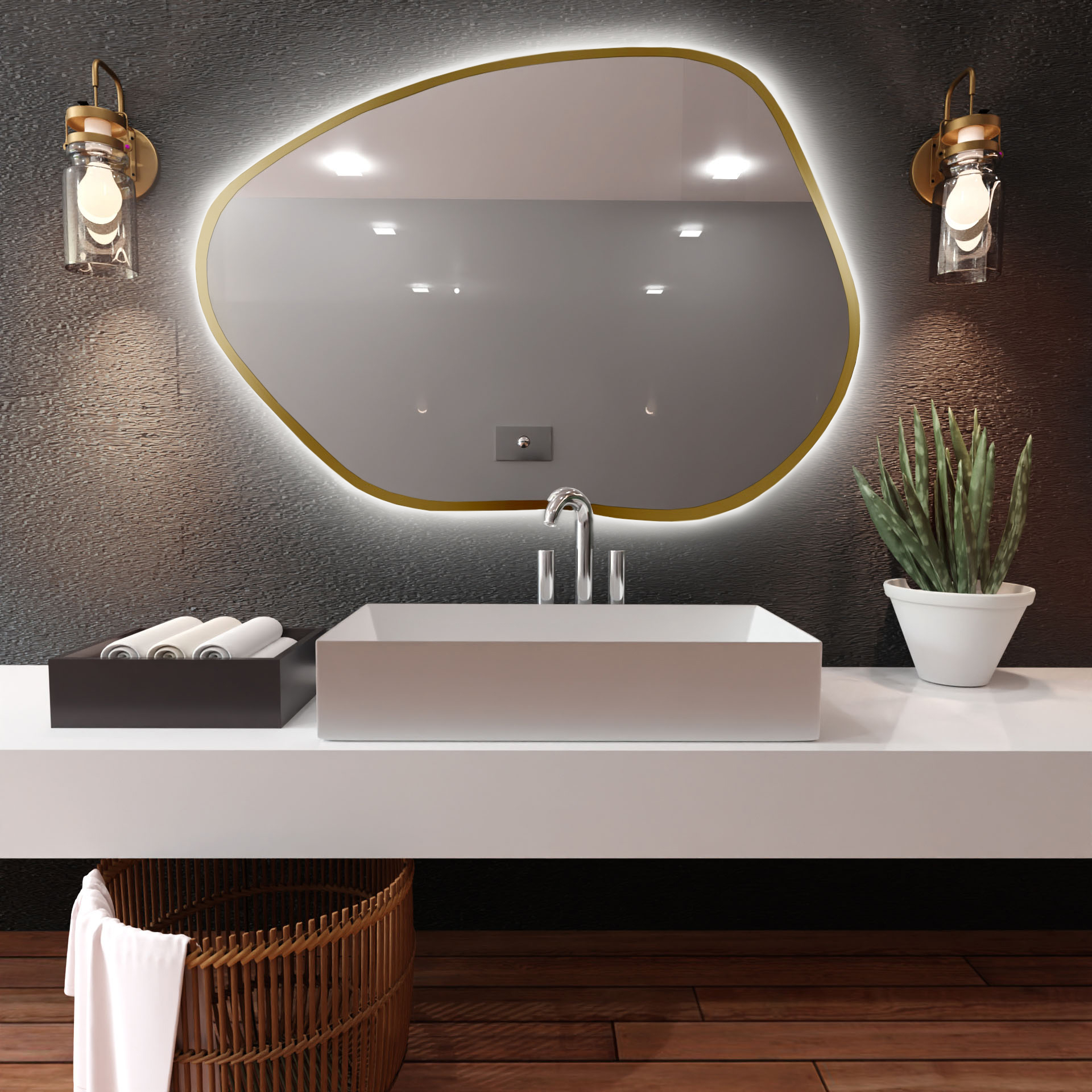 Baltica Design Bright Stain I zrcadlo 90x64 cm s osvětlením zlatá 5904107919157