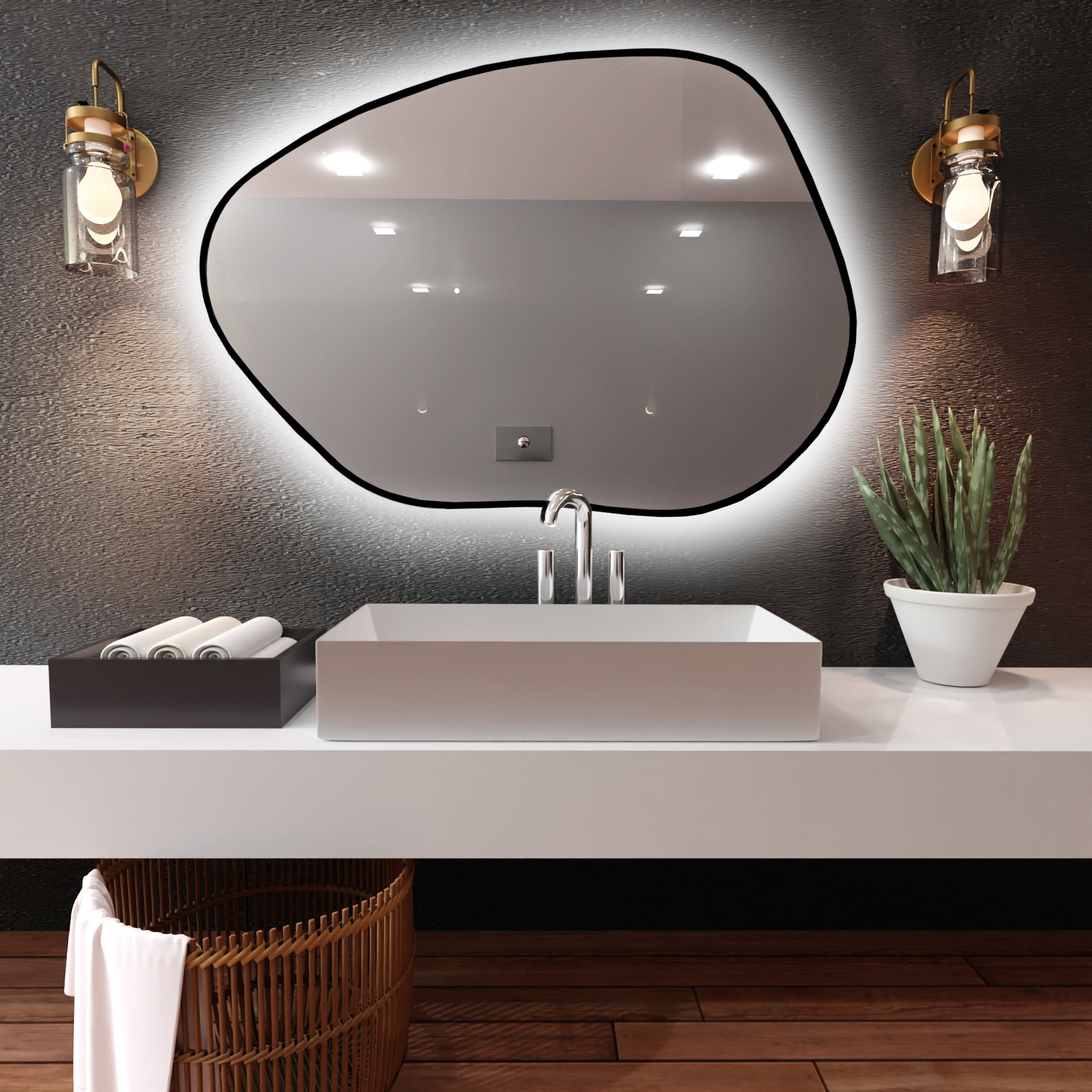 Baltica Design Bright Stain I zrcadlo 70x50 cm s osvětlením černá 5904107918754