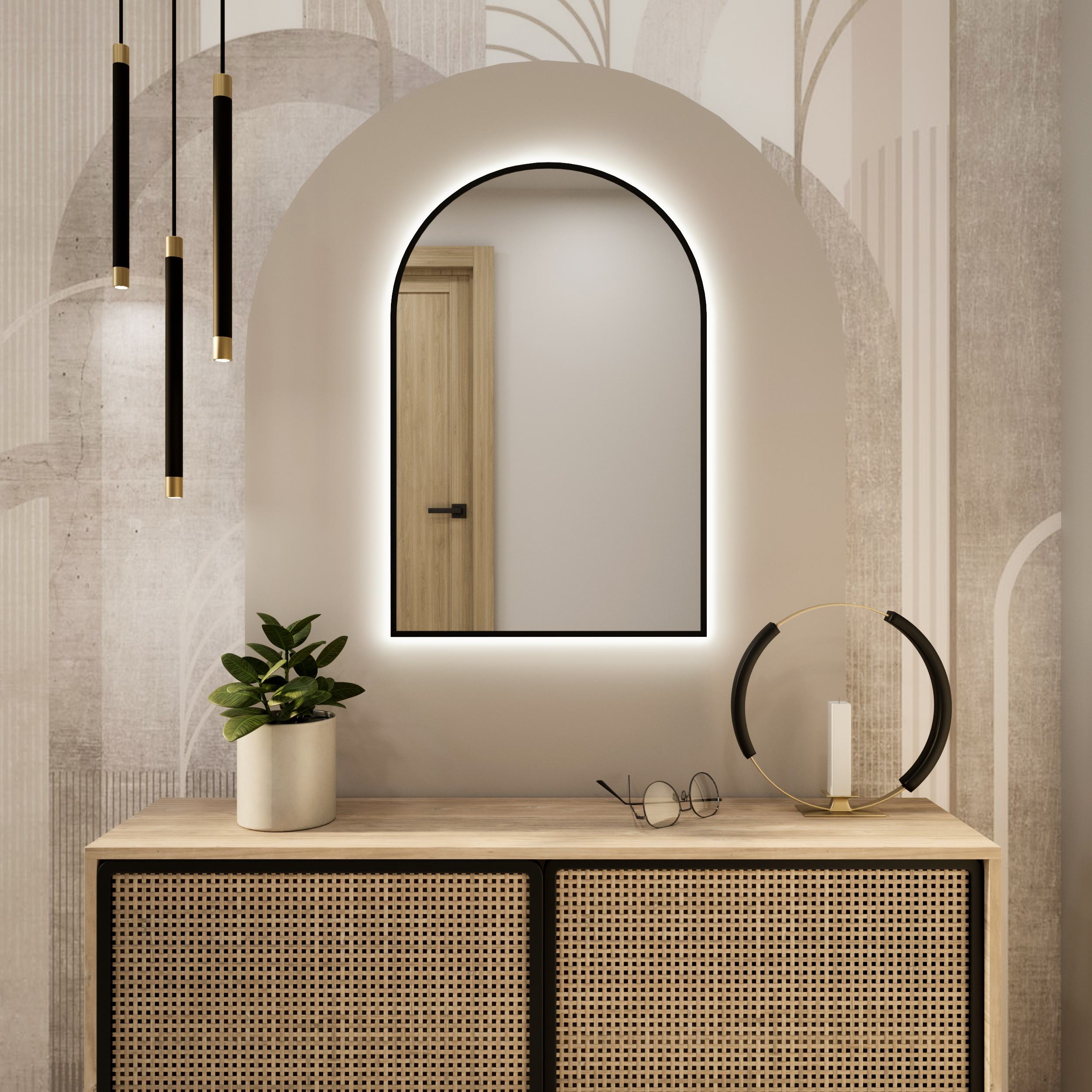 Baltica Design Tiny Border Pastille Cut zrcadlo 60x140 cm s osvětlením černá 5904107929514