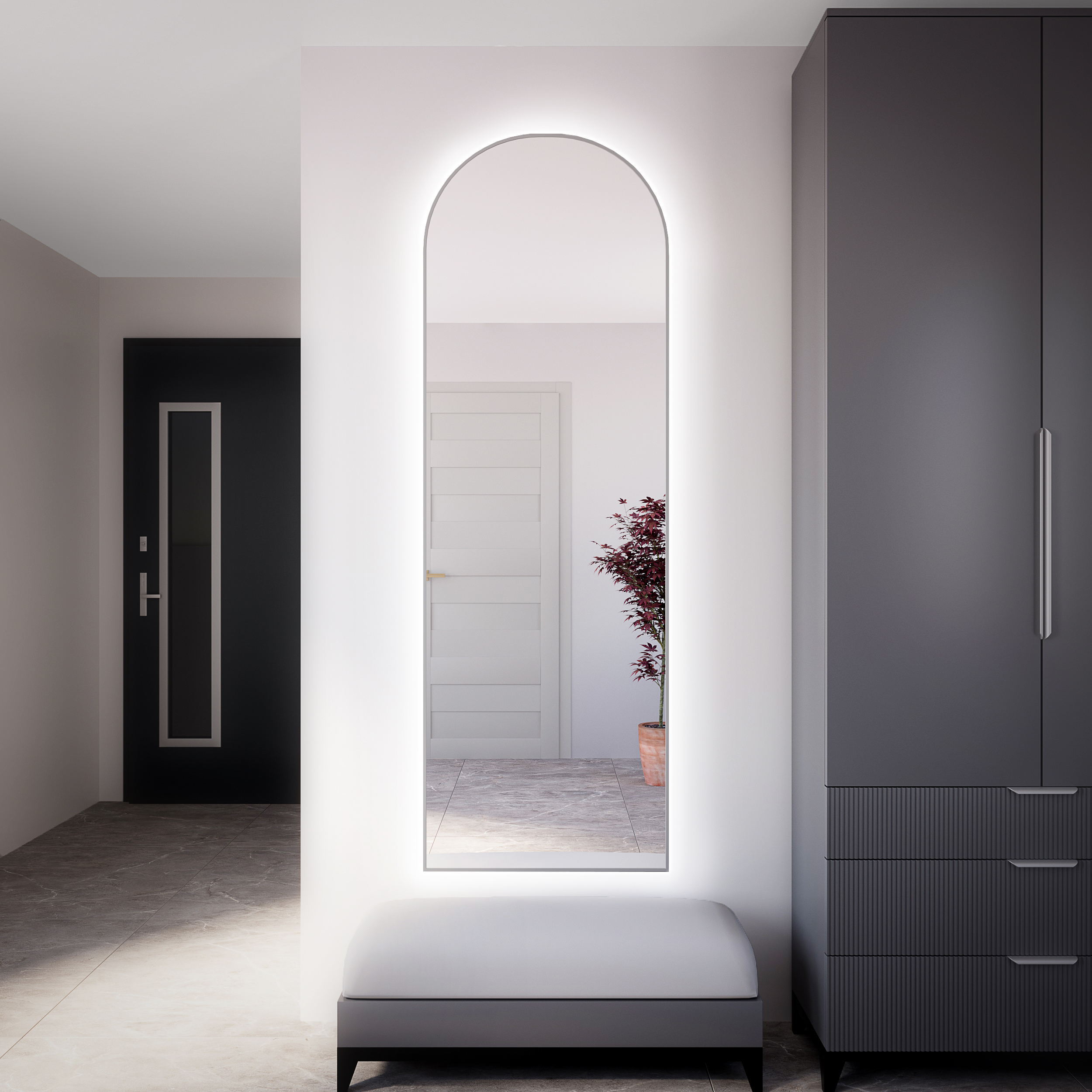 Baltica Design Tiny Border Pastille Cut zrcadlo 40x150 cm s osvětlením stříbrná 5904107926667