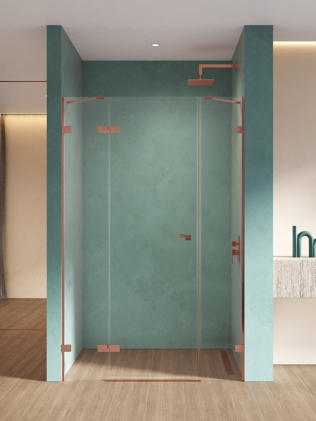 New Trendy Eventa Copper Shine sprchové dveře 130 cm sklopné měděná lesk/průhledné sklo EXK-6364