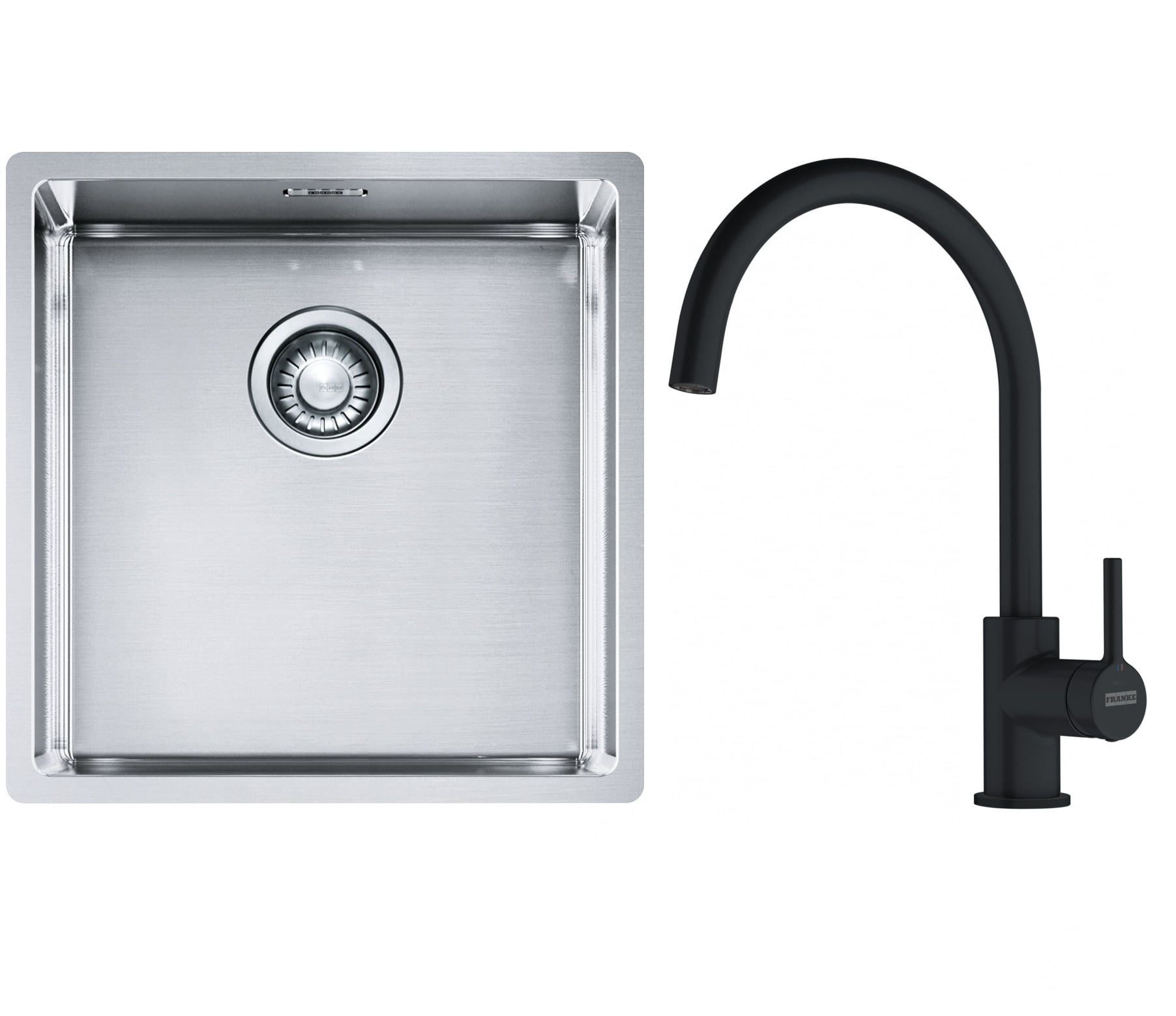 Sada ocelový dřez Franke Box 127.0453.654, kuchyňská baterie Franke Lina 115.0626.019
