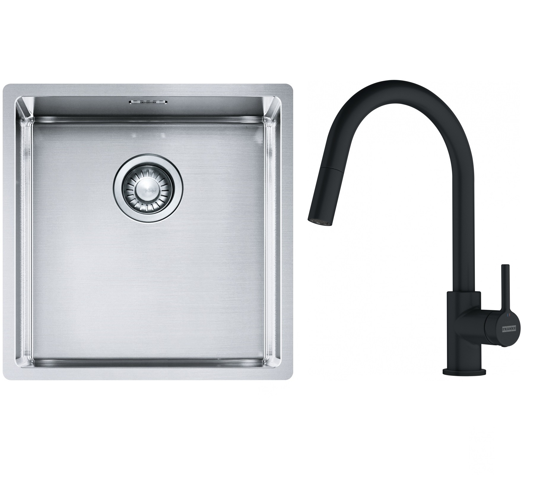 Sada ocelový dřez Franke Box 127.0453.654, kuchyňská baterie Franke Lina 115.0626.053