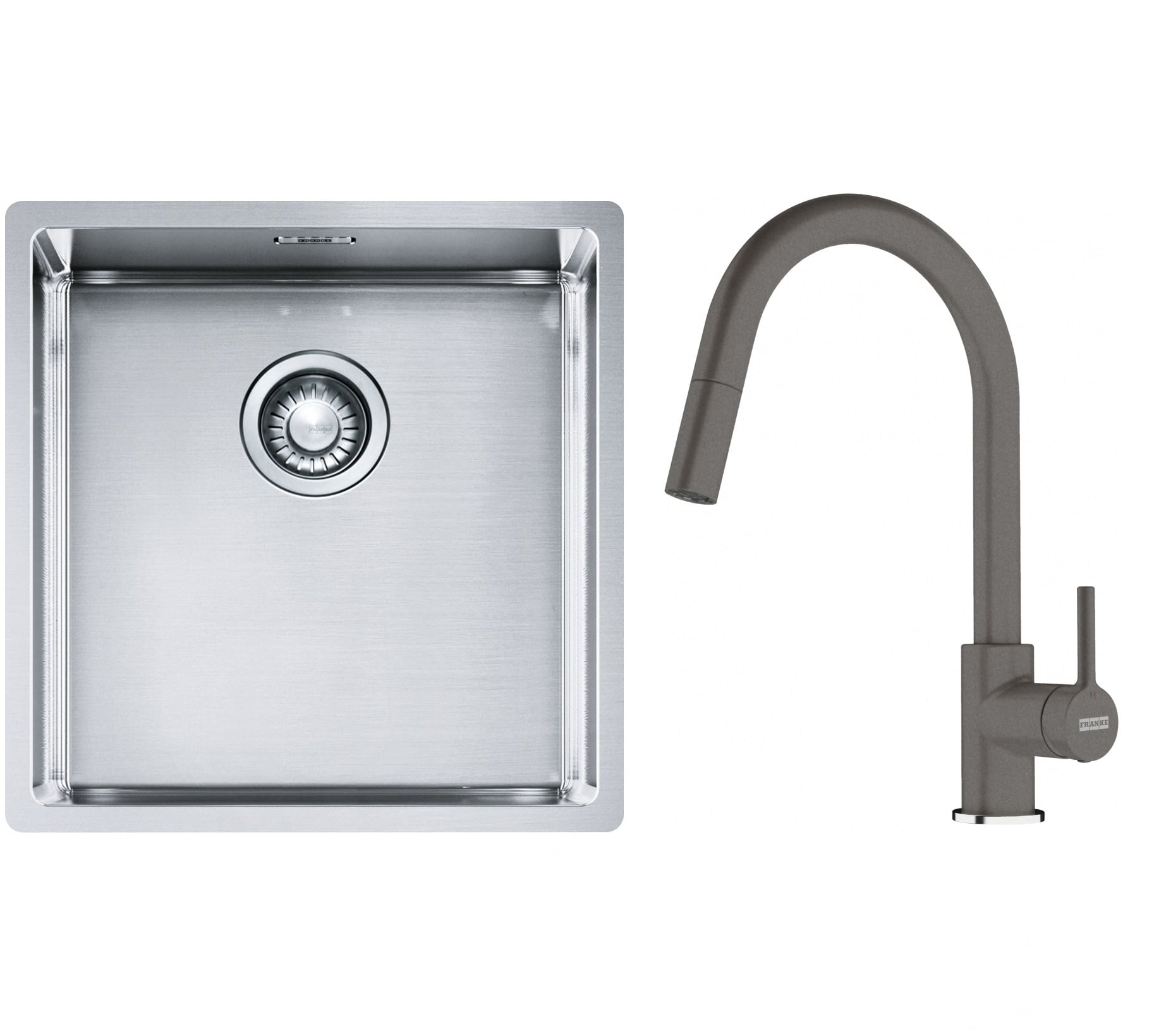 Sada ocelový dřez Franke Box 127.0453.654, kuchyňská baterie Franke Lina 115.0626.057