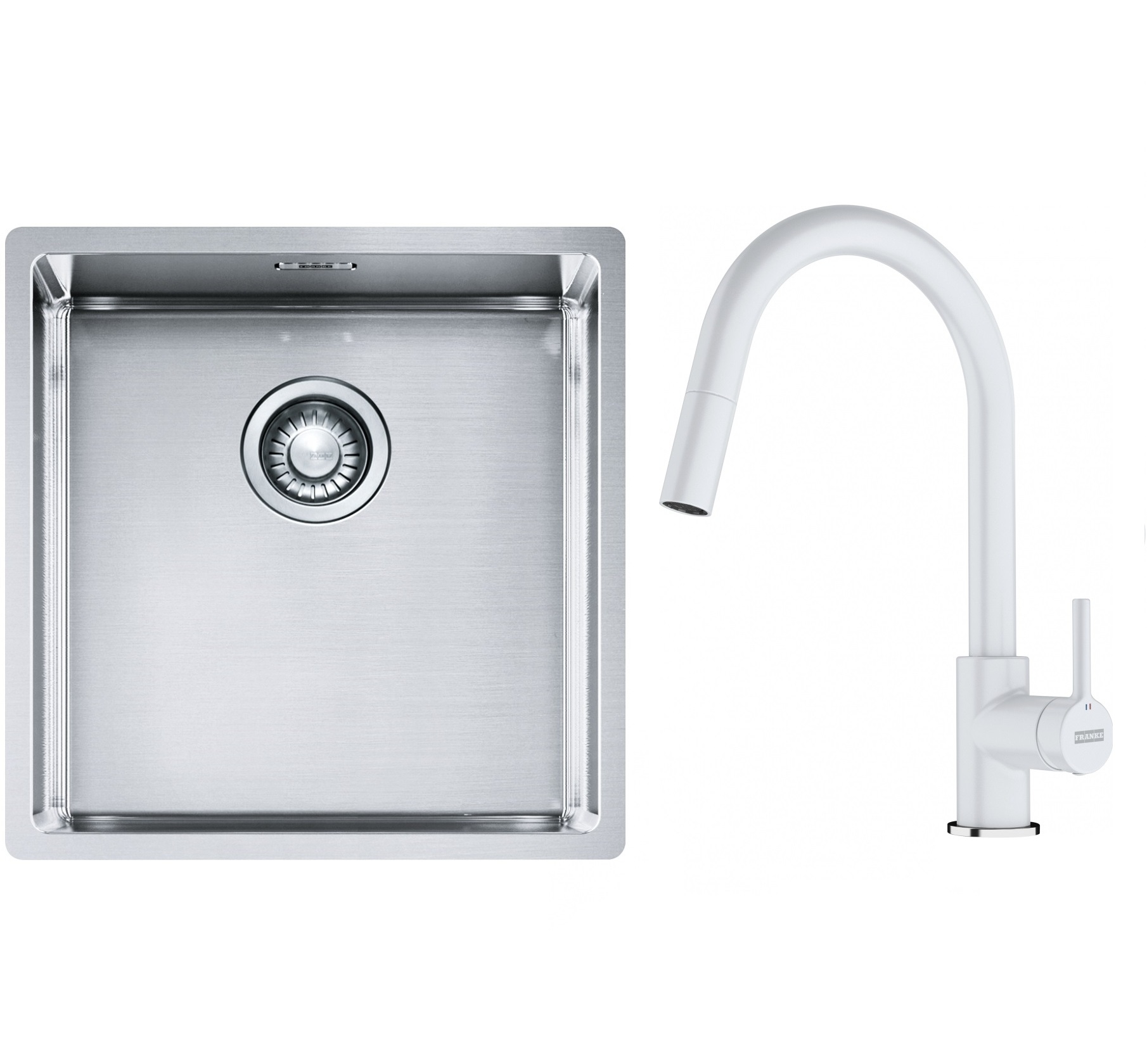 Sada ocelový dřez Franke Box 127.0453.654, kuchyňská baterie Franke Lina 115.0626.081