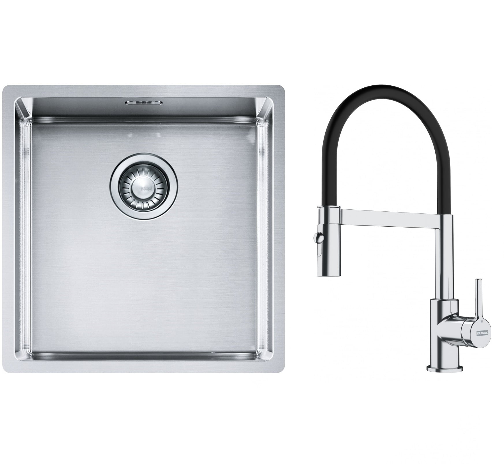 Sada ocelový dřez Franke Box 127.0453.654, kuchyňská baterie Franke Lina 115.0626.085