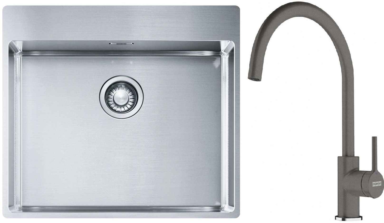 Sada ocelový dřez Franke Box 127.0369.295, kuchyňská baterie Franke Lina 115.0626.022