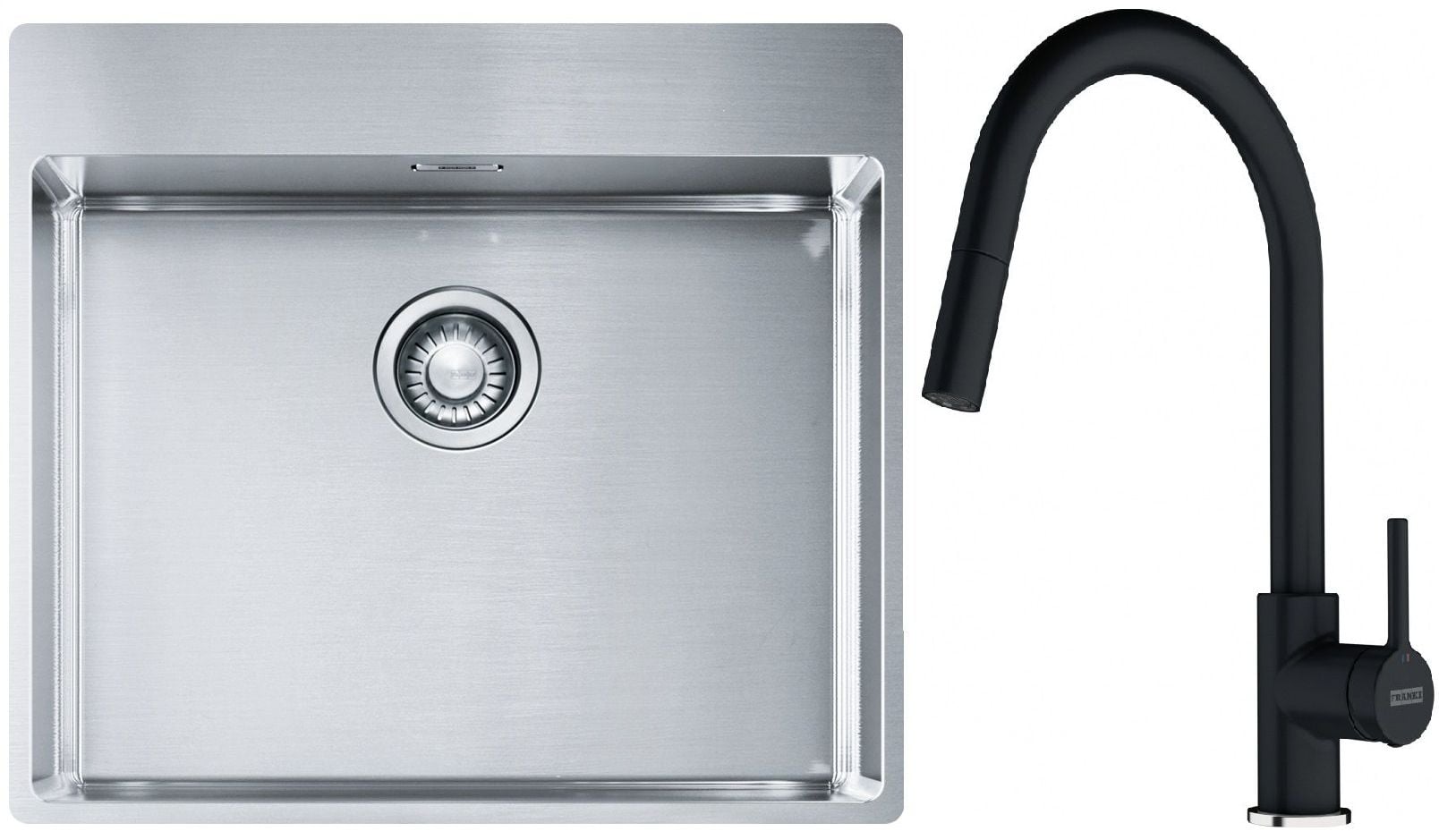 Sada ocelový dřez Franke Box 127.0369.295, kuchyňská baterie Franke Lina 115.0626.055