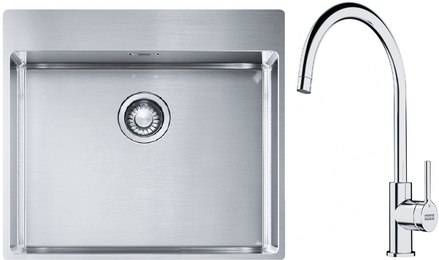 Sada ocelový dřez Franke Box 127.0369.295, kuchyňská baterie Franke Lina 115.0693.228