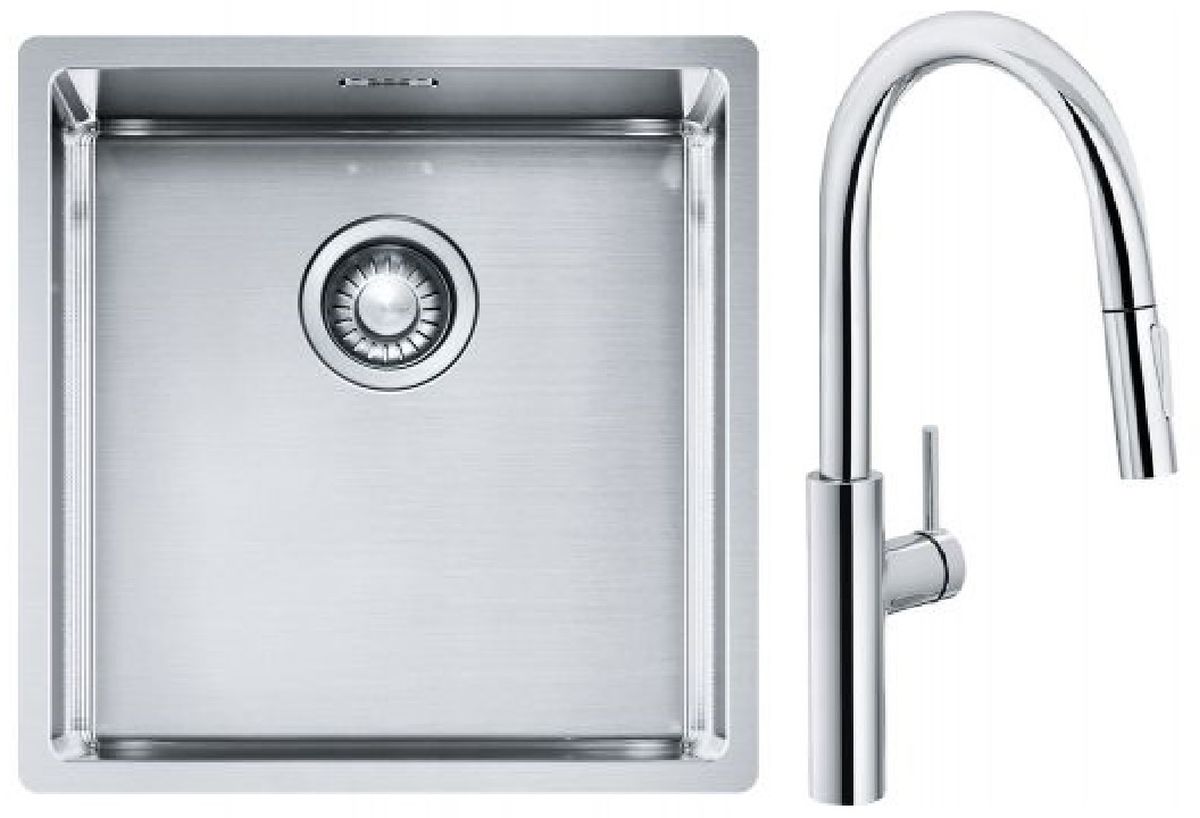 Sada kuchyňská baterie Franke Pescara L Slide-In 115.0538.940, ocelový dřez Franke Box 127.0453.654