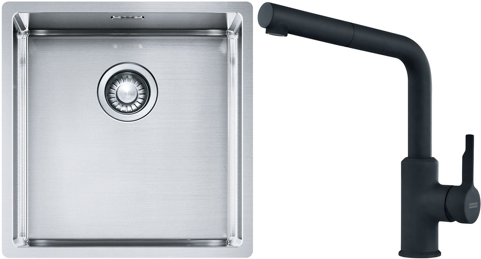 Sada ocelový dřez Franke Box 127.0453.654, kuchyňská baterie Franke Urban 115.0627.523