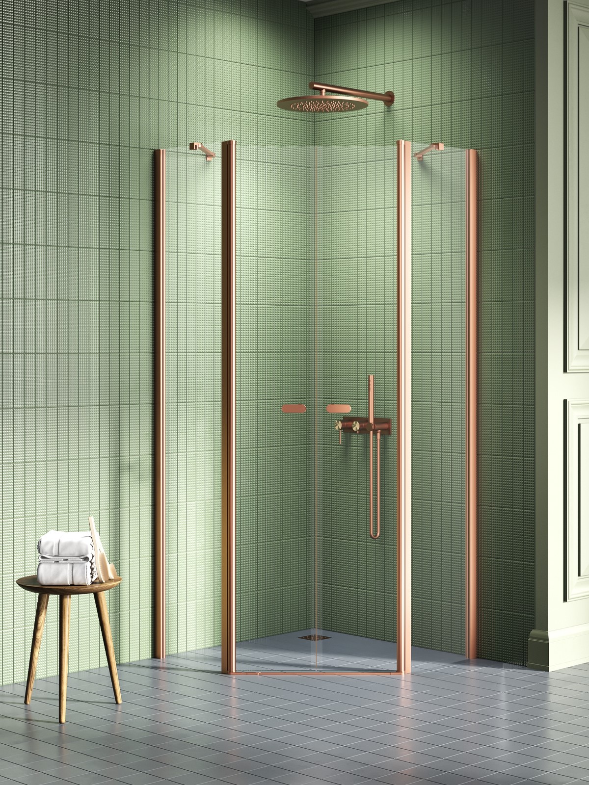 New Trendy New Soleo Copper Brushed sprchový kout 90x90 cm měděná kartáčovaný/průhledné sklo K-1705