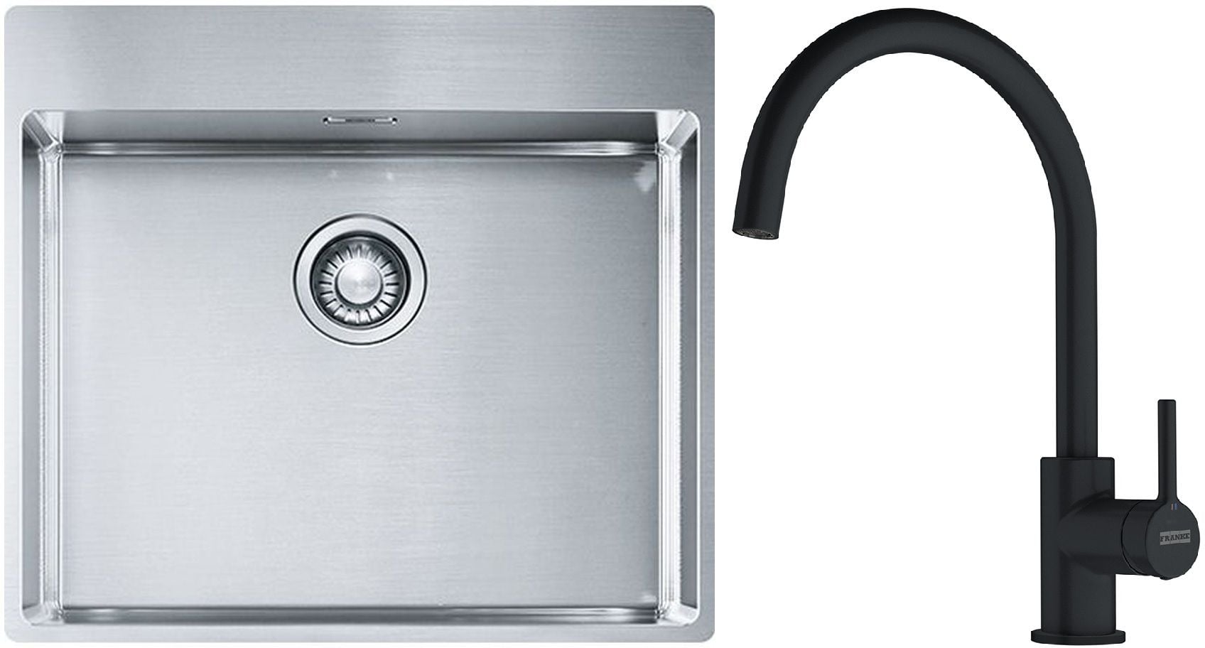 Sada ocelový dřez Franke Box 127.0369.295, kuchyňská baterie Franke Lina 115.0626.019