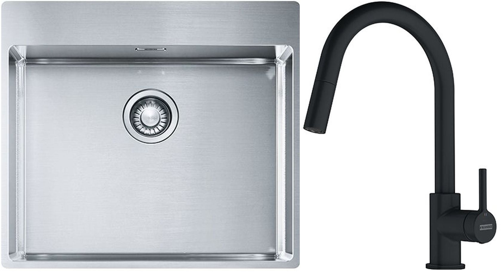 Sada ocelový dřez Franke Box 127.0369.295, kuchyňská baterie Franke Lina 115.0626.053