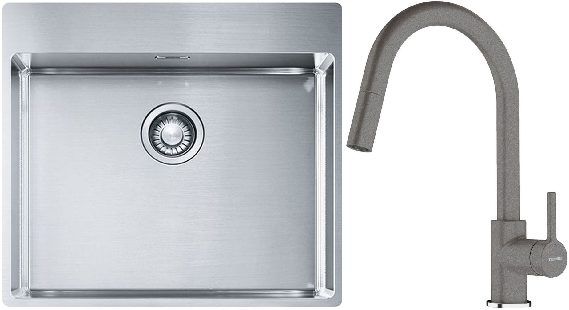 Sada ocelový dřez Franke Box 127.0369.295, kuchyňská baterie Franke Lina 115.0626.057