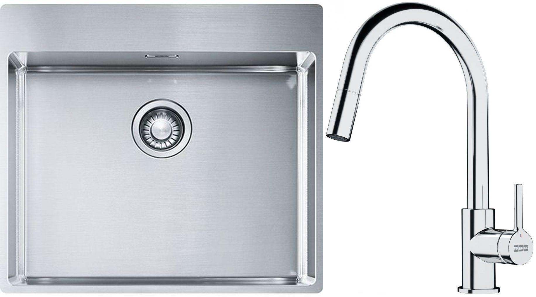 Sada ocelový dřez Franke Box 127.0369.295, kuchyňská baterie Franke Lina 115.0693.229