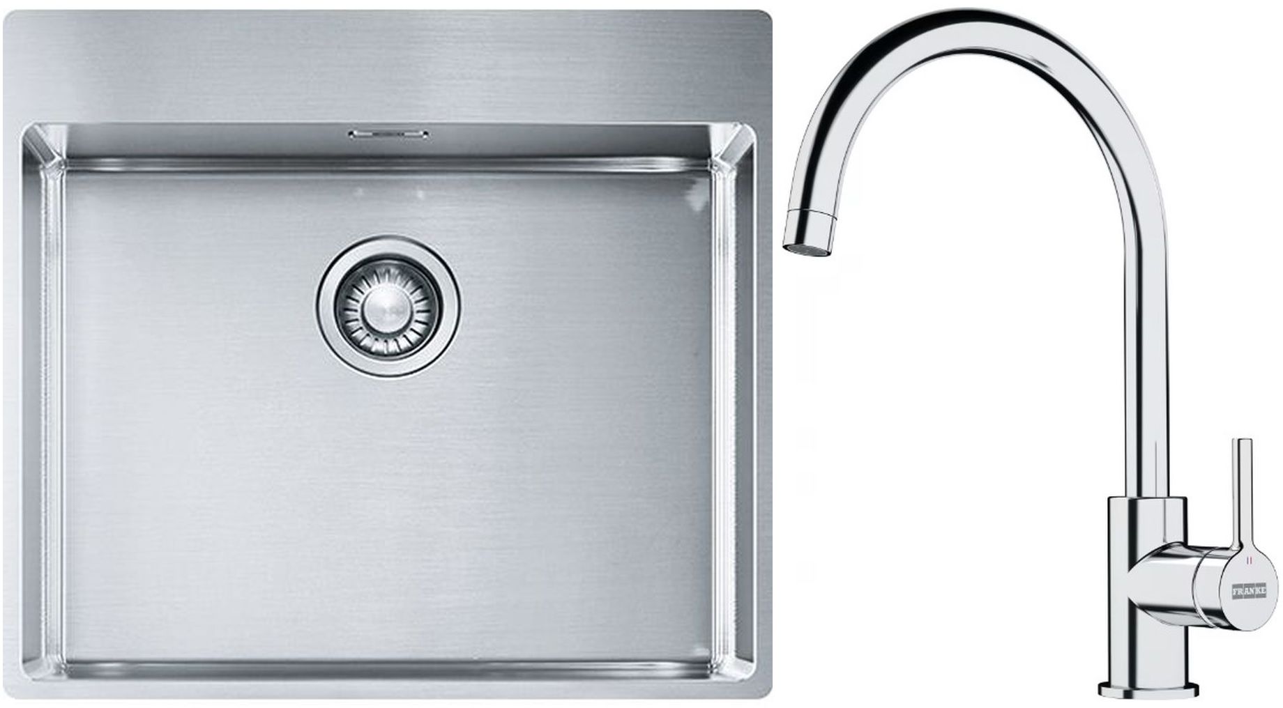 Sada ocelový dřez Franke Box 127.0369.295, kuchyňská baterie Franke Lina 115.0693.228