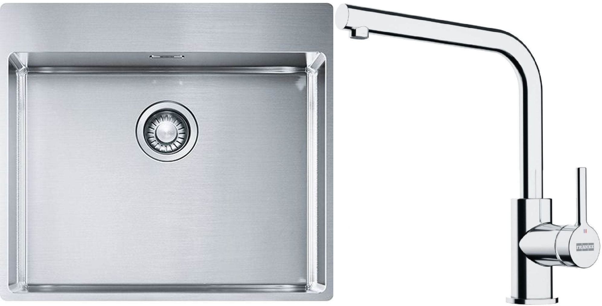 Sada ocelový dřez Franke Box 127.0369.295, kuchyňská baterie Franke Lina 115.0693.230