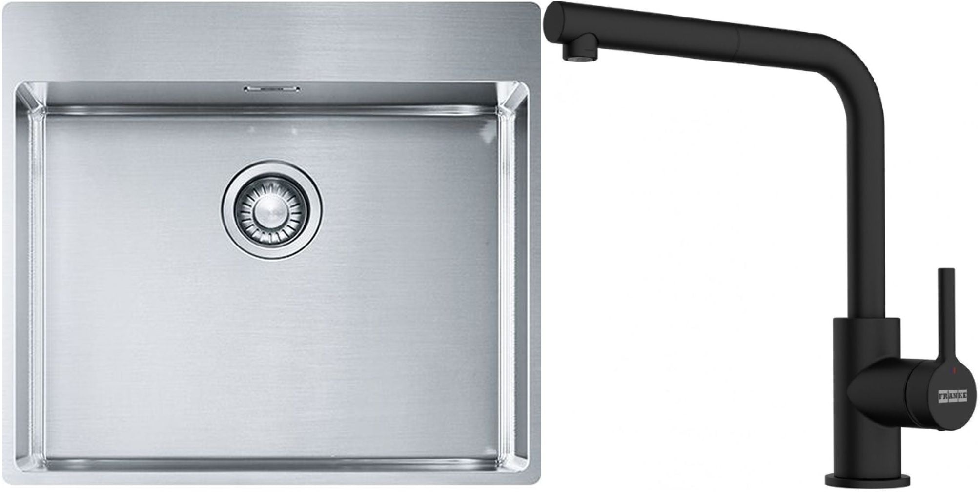 Sada ocelový dřez Franke Box 127.0369.295, kuchyňská baterie Franke Lina 115.0712.435
