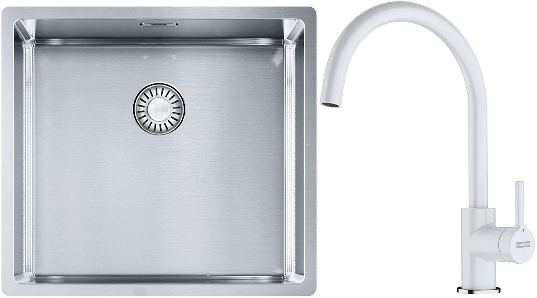 Sada ocelový dřez Franke Box 127.0395.014, kuchyňská baterie Franke Lina 115.0626.024