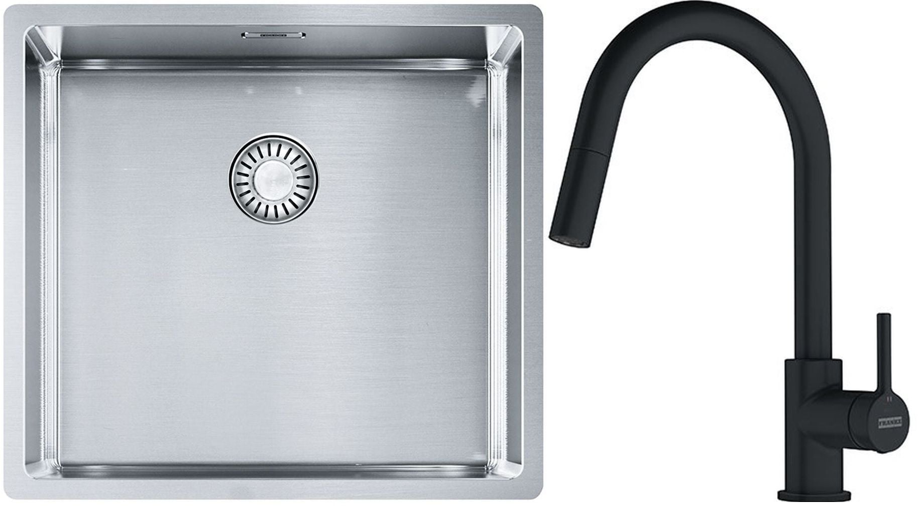 Sada ocelový dřez Franke Box 127.0395.014, kuchyňská baterie Franke Lina 115.0626.053