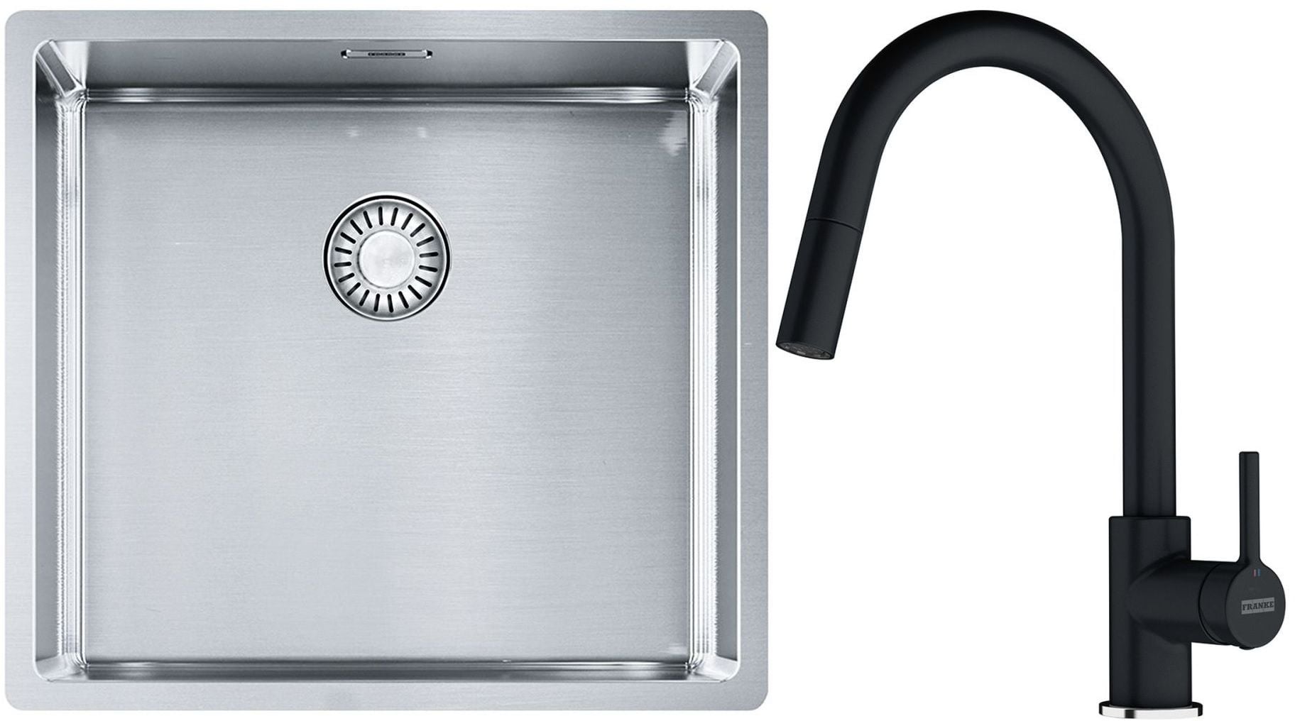 Sada ocelový dřez Franke Box 127.0395.014, kuchyňská baterie Franke Lina 115.0626.055